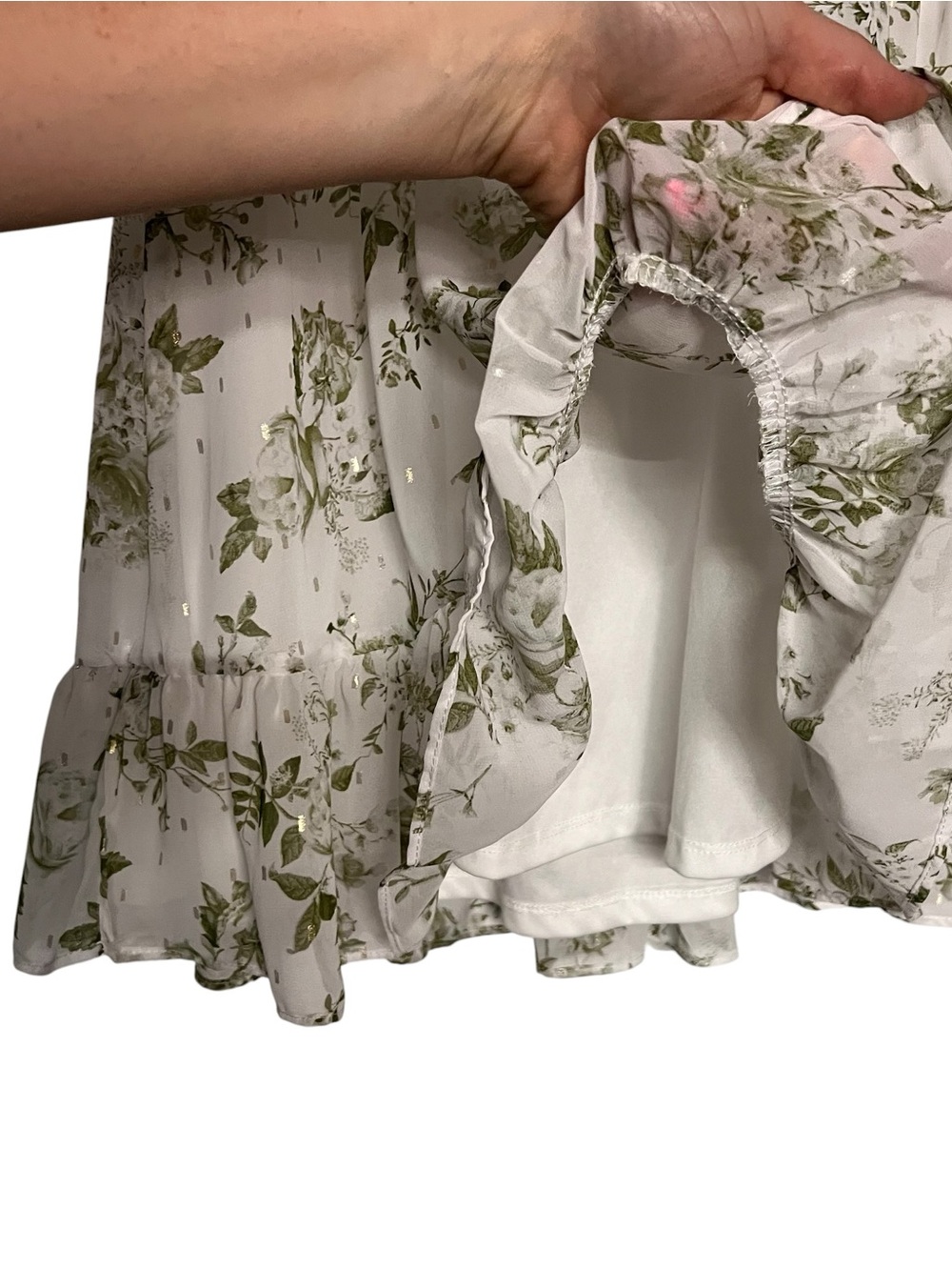 ✨ Altar’d State Sage Floral Mini Dress | Size Large | Gold Fleck Detail ✨ - Picture 8 of 9